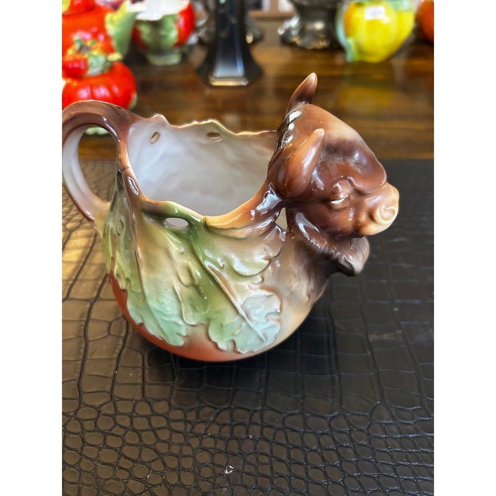 Royal Schwarzburg Vintage Porcelain Figural Bull Head Creamer Leaf Design German
